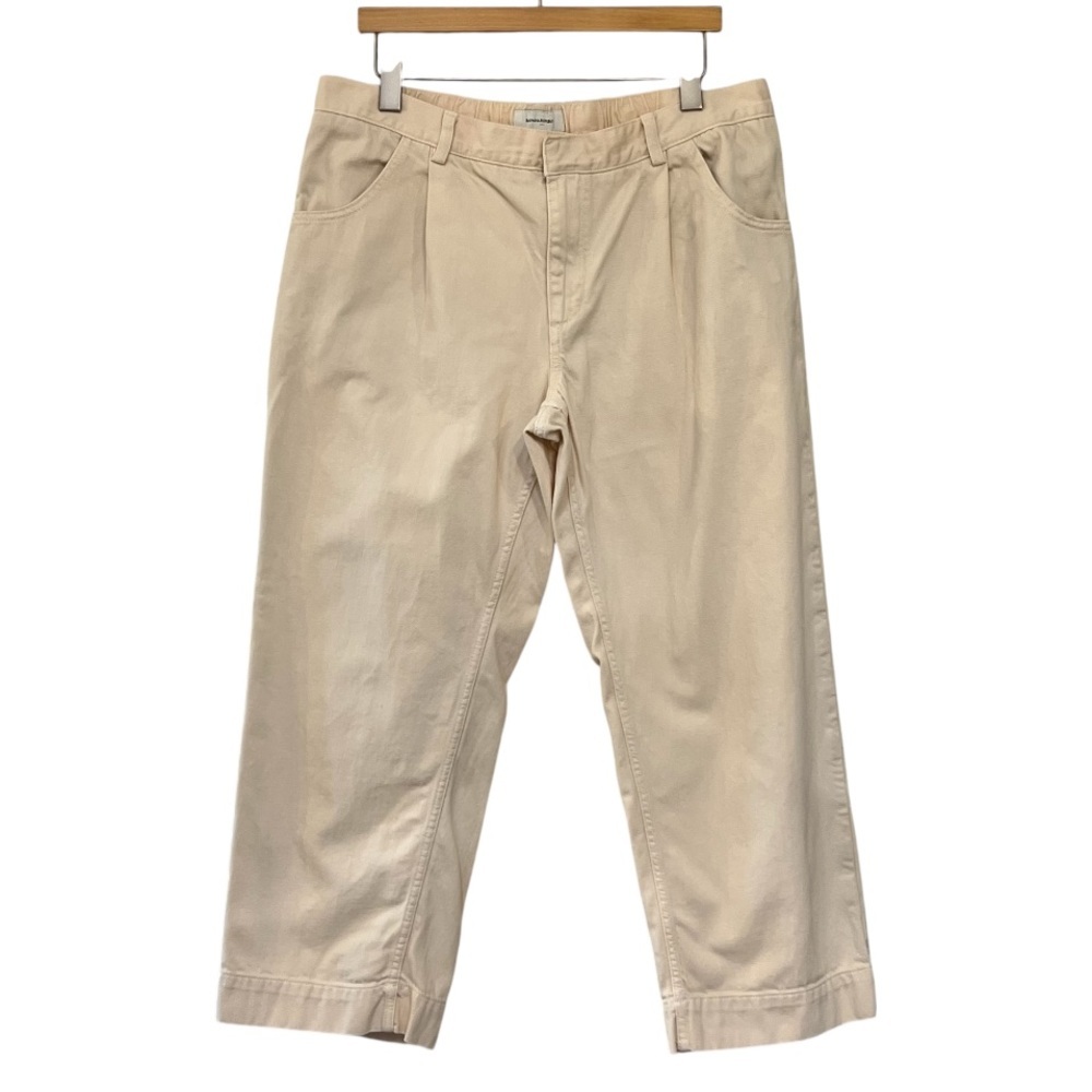 Banana Republic Factory Twill Straight Cream Pants Elastic Back Size L - Picture 2 of 13